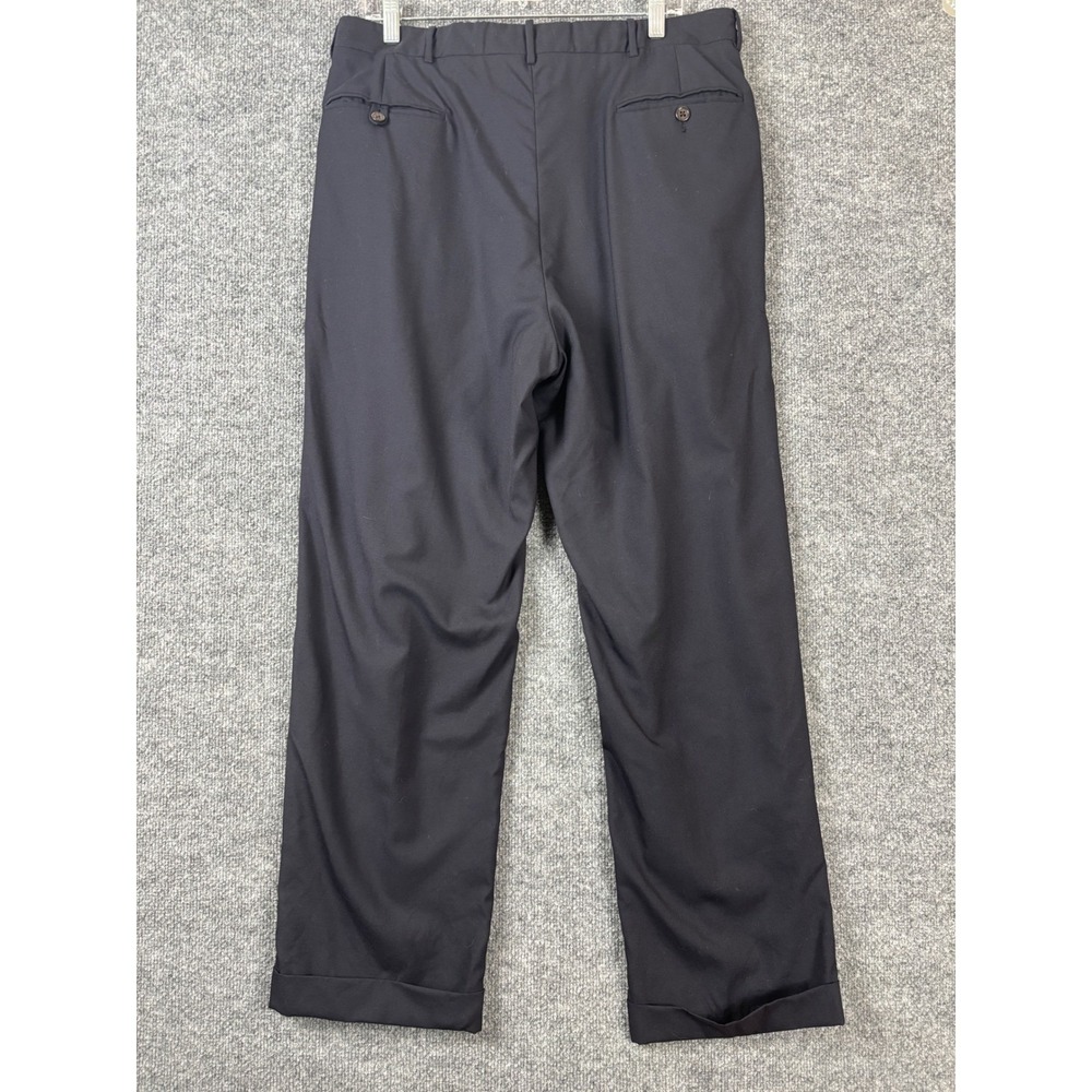 Polo by Ralph Lauren Dress Pants Men Size 34x30 Blue Navy Pleated Wool Cuffed - Picture 3 of 7